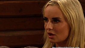 Horny blonde dom undresses tight lesbian slaves for intense orgasms