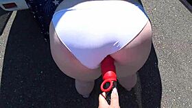 Girlfriend fucks milf with strap-on outdoors!