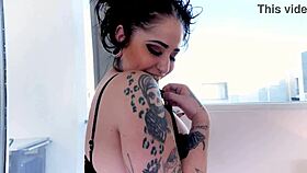 ophelia rain tattooed big tits deepthroats huge cock and swallows cum