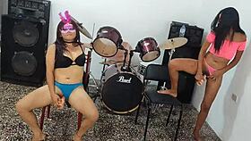 Morena and Indigenous Friend Masturbate with Dildos Together on New Year's Eve
