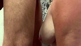 Teen brunette gets interviewed and swallows cum from father-in-law in POV