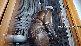 ebony nigerian couple shower standing doggystyle fuck - mara exotic