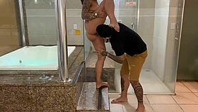 Tattooed Latina Dances Funk on Cock in Hotel Room, Getting Cumshot on Shaved Pussy