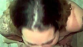 Sloppy blowjob ends with cum in nose.