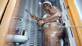 ebony nigerian couple shower standing doggystyle fuck - mara exotic