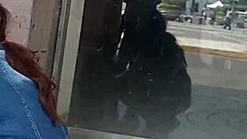 two friends spy on each other in the fruit center