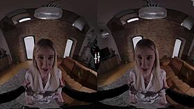 blonde bride gives blowjob and handjob in dark room vr