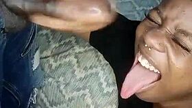 African teen gives sloppy head cum on face?