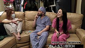 bla blaire celeste sucks cock in nurse latex gloves, bent over doggystyle, getting pussy dominated and blasted with cum