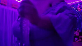 Tracy worships her master in purple outfit