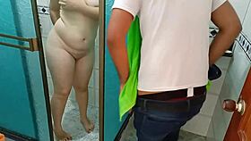 Hidden camera in bathroom catches Latina undressing. I jerk off then accidentally bang her!