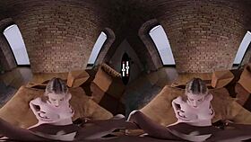 blonde bride gives blowjob and handjob in dark room vr