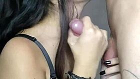 sloppy blowjob with gagging and hot cum on natural tits