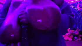 Tracy worships her master in purple outfit