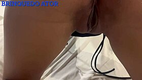 Skinny Brunette Maid Squirts Wildly During Outdoor Thong Masturbation