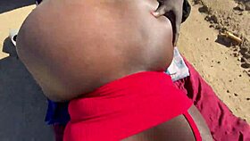 Ebony babe gets cum on ass in public car sex on Valentine's Day