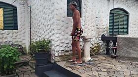 madastra seduces stepson with huge ass by the pool. virgin brother watches sneaky public action!