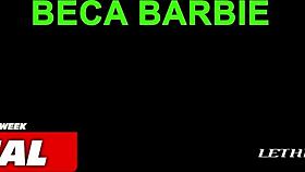 brunette hot barbie says, 'watch me show off my ass and get fucked hard'