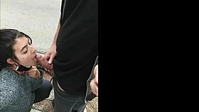 i watch this hot brunette sucking cock in public outdoor flashing
