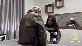 Petite Latina says goodbye to her sugar daddy with intense sex before his flight