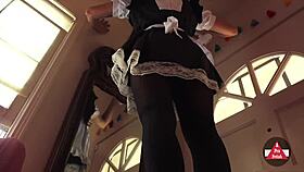 French Maid Vacuums House In Sexy Stockings And Cosplay Skirt For Hot Action!