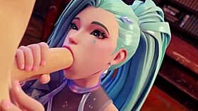 Seraphine performs blowjob in all sets of 3d cartoon anime hentai.