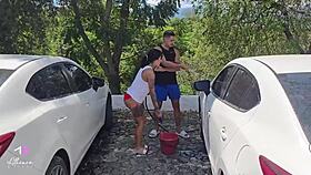 curvy colombian athenea rose has public car wash sex with max betancur's big cock