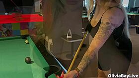 Pool game turns into slutty public toilet blowjob thrill.