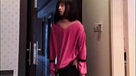 Asian Ladyboy Masturbating Her Dick Flashing It To A Woman And Cum