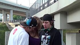 Public threesome Gangbang with two young men