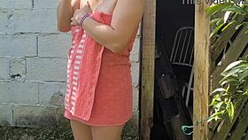 Chuveiro não funciona! Help me, married woman begs farmhand in just a towel. She pays with raw sex.