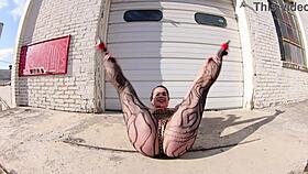 Milf in thong bodysuit walks the docks