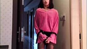 Asian Ladyboy Masturbating Her Dick Flashing It To A Woman And Cum