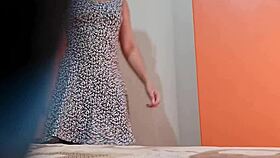 The colombian stepsister was changing her clothes in the miniskirt, spied on with hidden cam upskirt