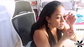 Maxine X buys a big black cock dildo to squirt in lingerie