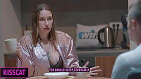 step son touches step mom's tits in shared bed, leading to cowgirl fucking the next day