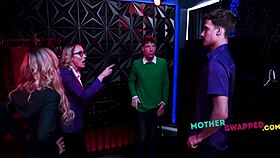 swapping milfs turn bratty stepsons into submissives during wild 4some gangbang.