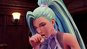 Seraphine performs blowjob in all sets of 3d cartoon anime hentai.