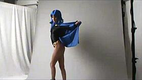 Amateur cosplay raven in public outdoor setting