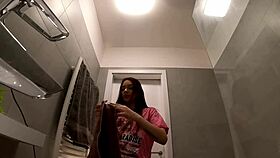Hottest redhead in the bathroom with a t-shirt and panties then takes off her underwear to show her ass and pussy, so sexy