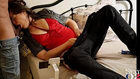 french amateur in vintage outfit performs oral and spanking