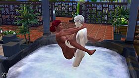 Redhead Enjoys Rough Outdoor Jacuzzi Bath in The Sims 4!