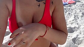 Much people on beach look how i masturbation loveli public