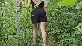 Teen student ends long walk with quickie in forest.