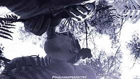 Bluee Performs Outdoor Blowjob on Big Cock with Deep Throat and Facial Cumshot.