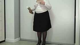 What does the mature teacher do backstage? Showing her big tits and ass