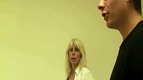 blonde mature woman teases with blowjob and cumshot in public mall restroom?