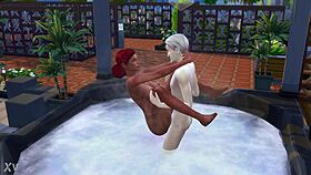 Redhead Enjoys Rough Outdoor Jacuzzi Bath in The Sims 4!