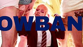 Hot british brunette wanks off and fucks a lucky fan