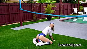 blonde teen rides trainer's cock